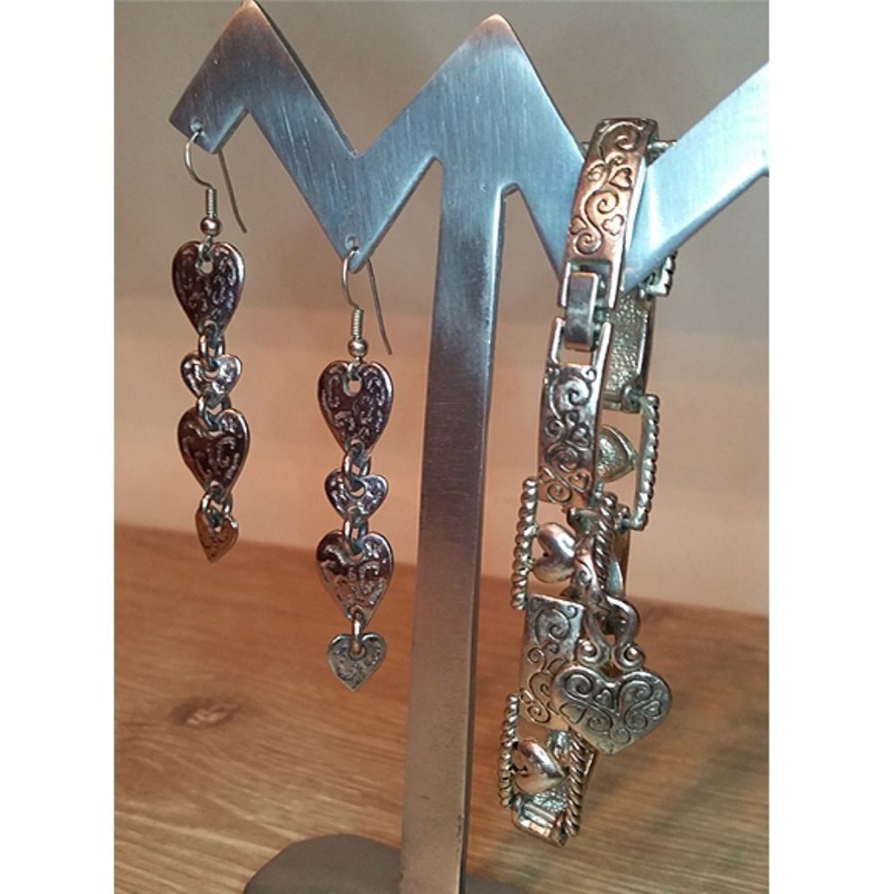 Curated bundle heart charm bracelets and earrings-romantic